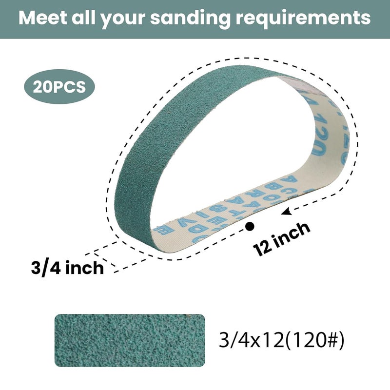 Funghwang 20PCS 3/4 x 12 inch Sanding Belt Kit 120 Grit Ceramic and Aluminum Oxide Grinding Belts Replacement for The Ken Onion Edition of Work Sharp Knife and Tool Sharpener - Image 2